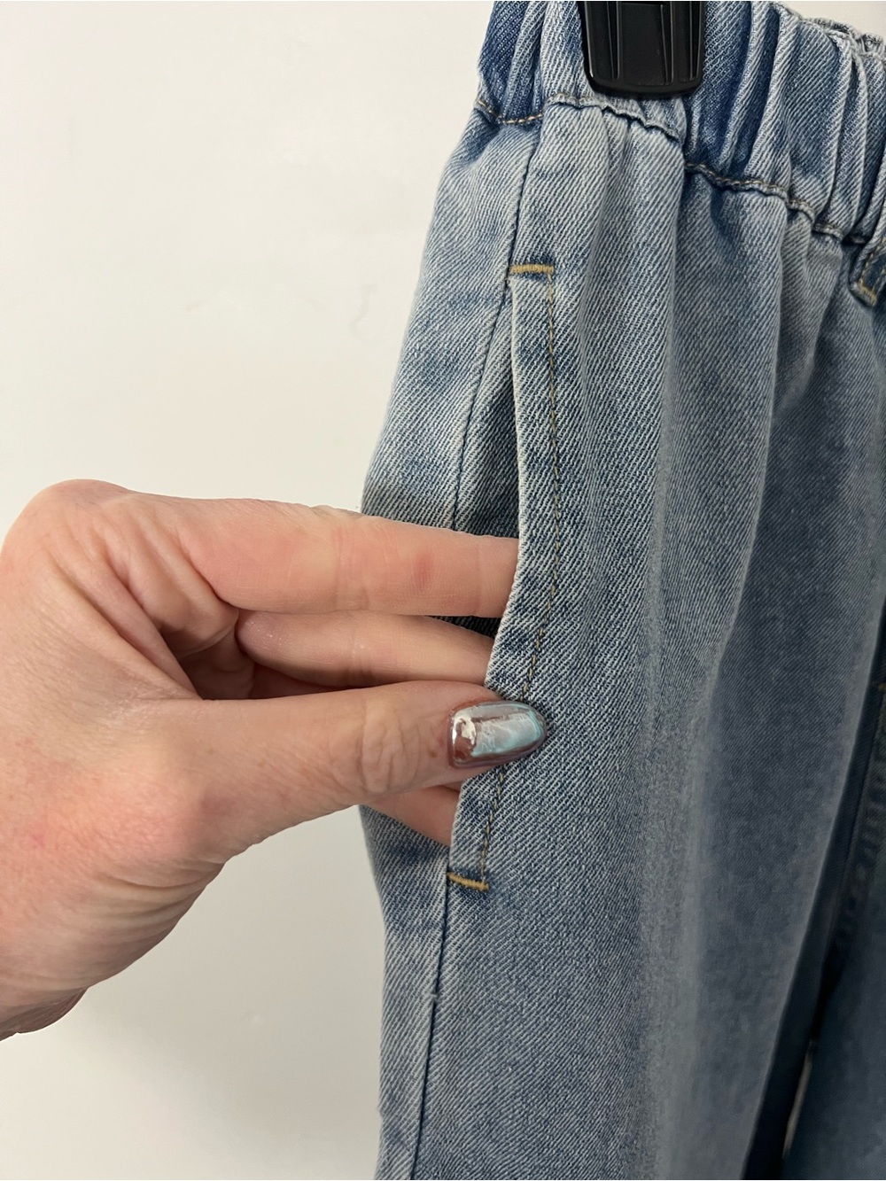 Festival Wide Leg Light Blue Denim Jeans with Drawstring Waist - Picture 3 of 5